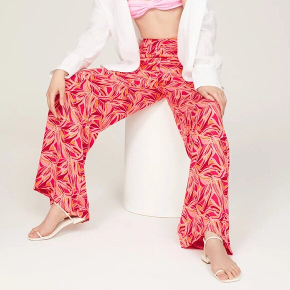 ASHLEY PARK x RTR Wide Leg Flowy Beachy Bright Print Palazzo Pants - Picture 3 of 7